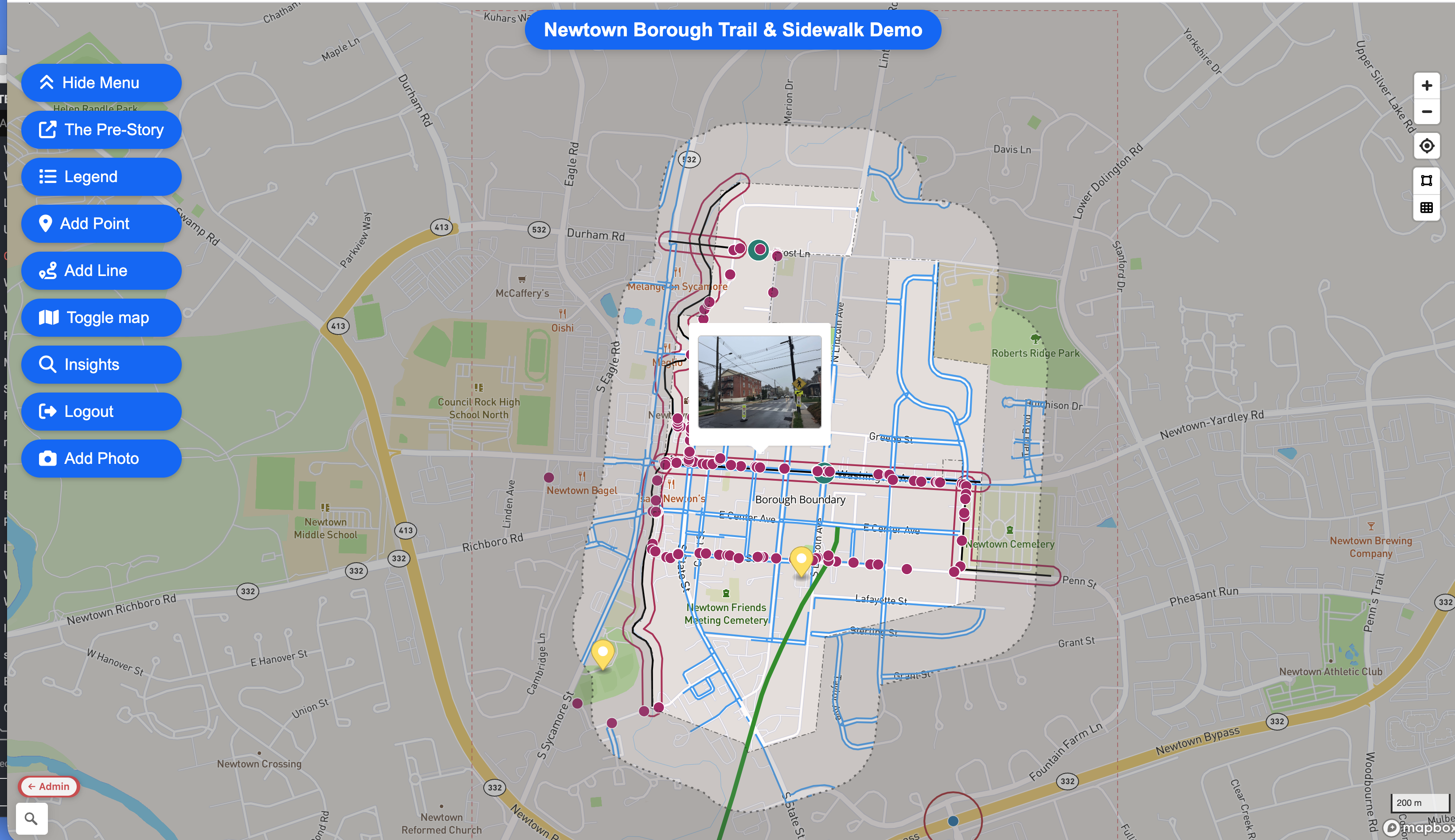 Newtown Borough sidewalk photo with survey response and comments