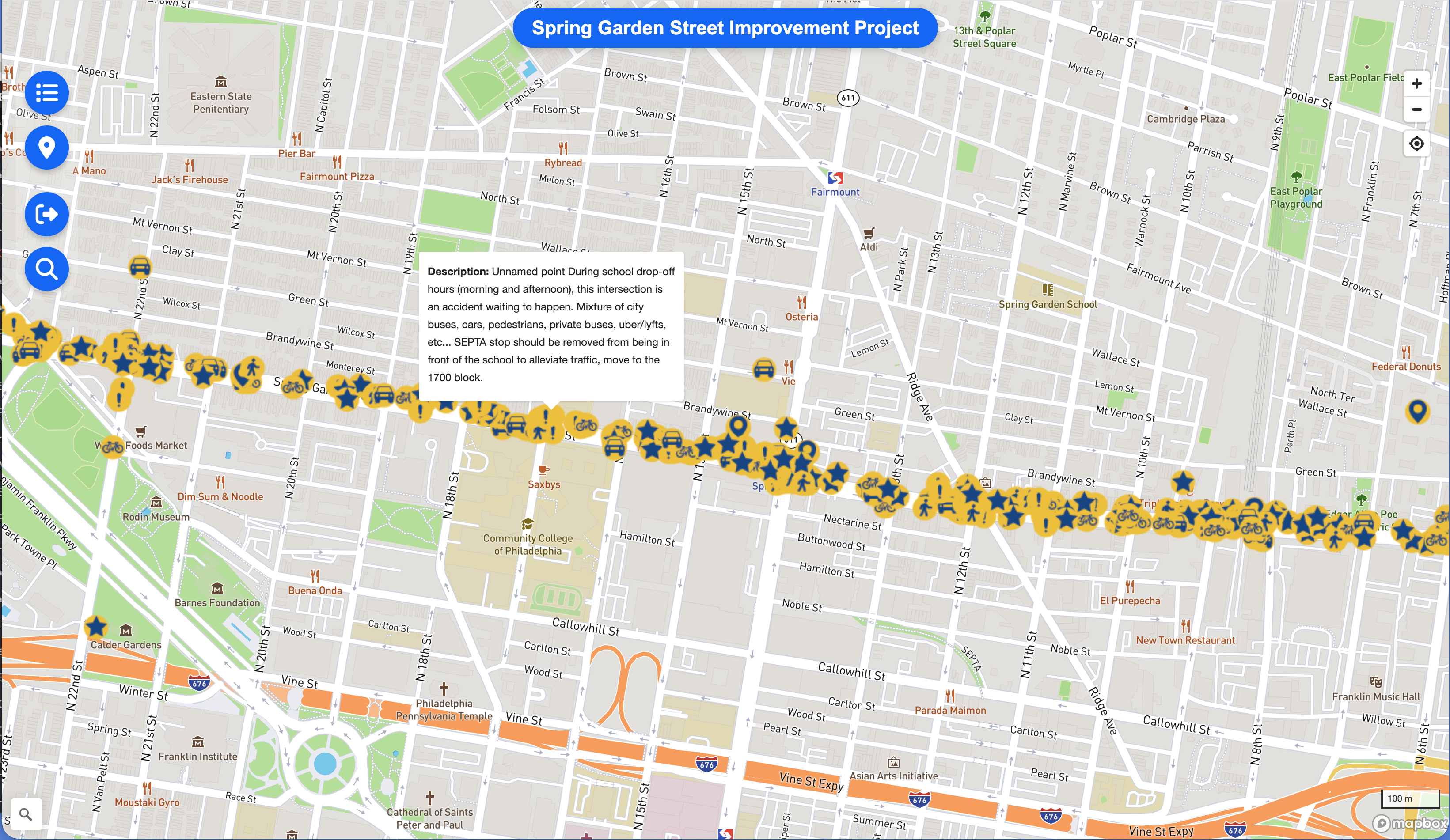 Spring Garden Street corridor with dense community feedback